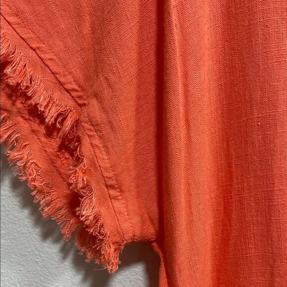 Umgee USA Linen Blend Tie Front Top Medium Orange Fringe Hem Boho Casual Blouse - Picture 5 of 10